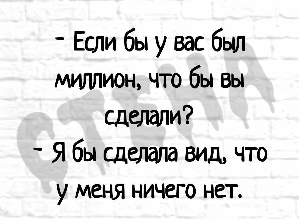 Если бы у вас был МИЛЛИОН что бы вы сделали Я бы сделала вид что у меня ничего нет