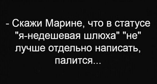 Скажи Марине что в статусе Янедешевая шлюха не лучше отдельно написать палится