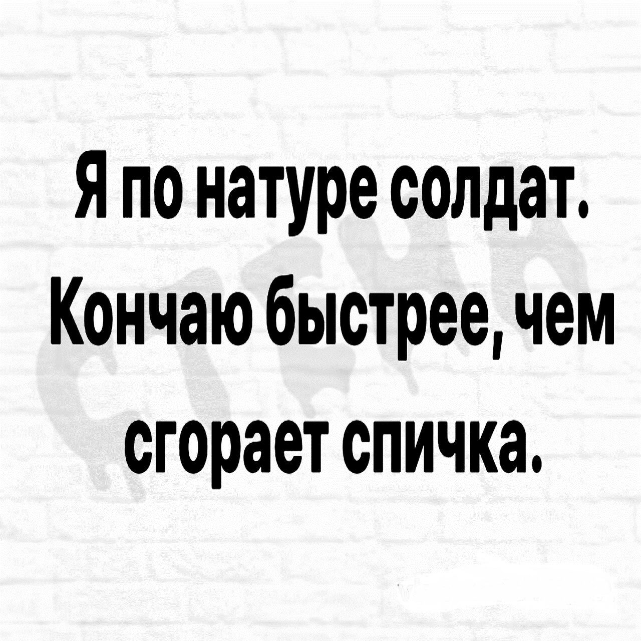 Я по натуре солдат Кончаю быстреечем сгорает спичка