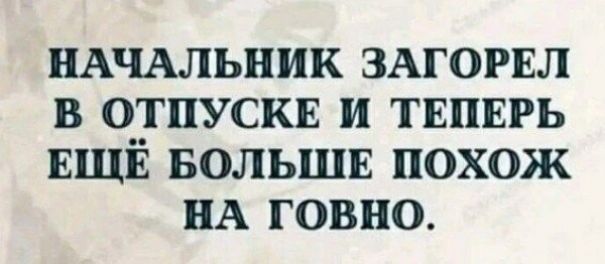 НАЧАЛЬНИК ЗАГОРЕЛ В ОТПУСКЕ И ТЕПЕРЬ ЕЩЁ БОЛЬШЕ ПОХОЖ ПА ГОВНО