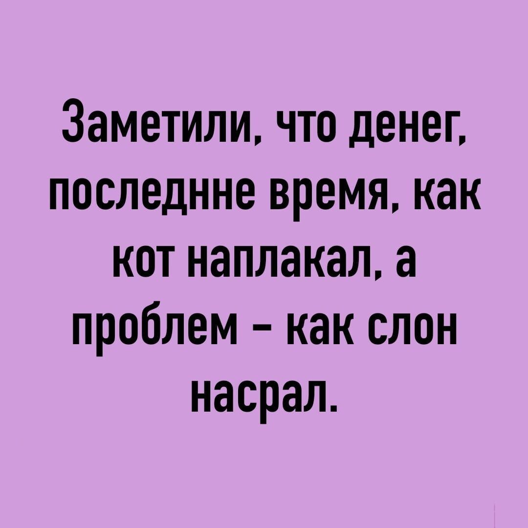 Заметили что денег последнне время как кот наплакал а проблем как слон насрал