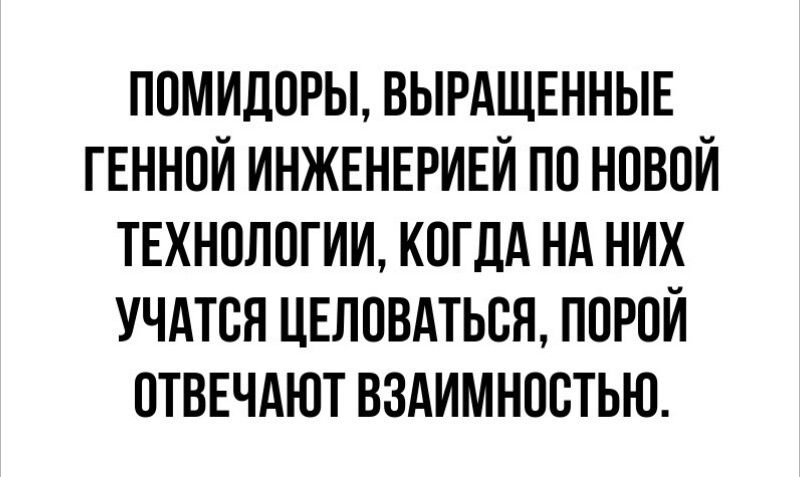 ПОМИДОРЫ ВЫРАЩЕННЫЕ ГЕННОИ ИНЖЕНЕРИЕИ ПО НОВОЙ ТЕХНОЛОГИИ КОГДА НА НИХ УЧАТОЯ ЦЕЛОВАТЬОН ПОРОИ ОТВЕЧАЮТ ВЗАИМНООТЬЮ