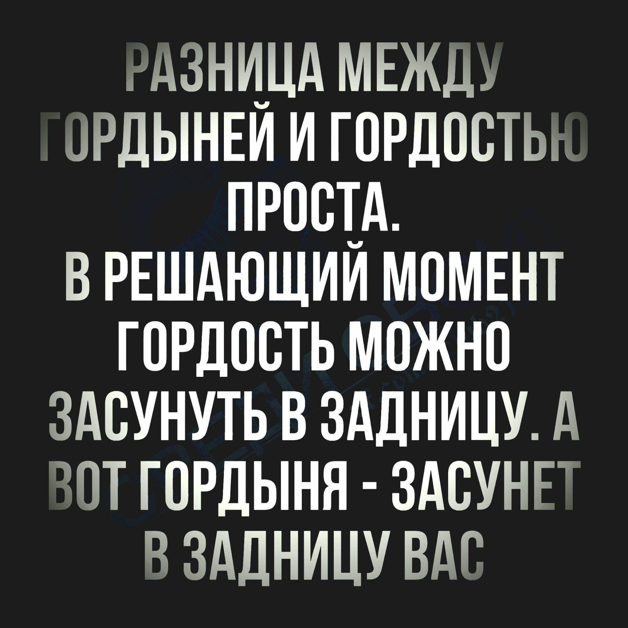 Азнидд меж аРДЫНЕИ и гордость прост в РЕШАЮЩИИ МПМЕНТ гордость можно здсунуть в зАдницу А тот гордыня здсунг в зддницу вдв