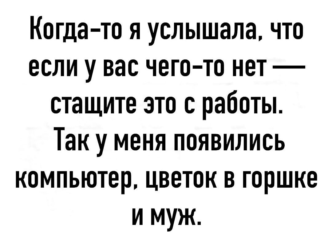 Когда то я услышала что если у вас чего то нет стащите это с работы Так у меня появились компьютер цветок в горшке и муж