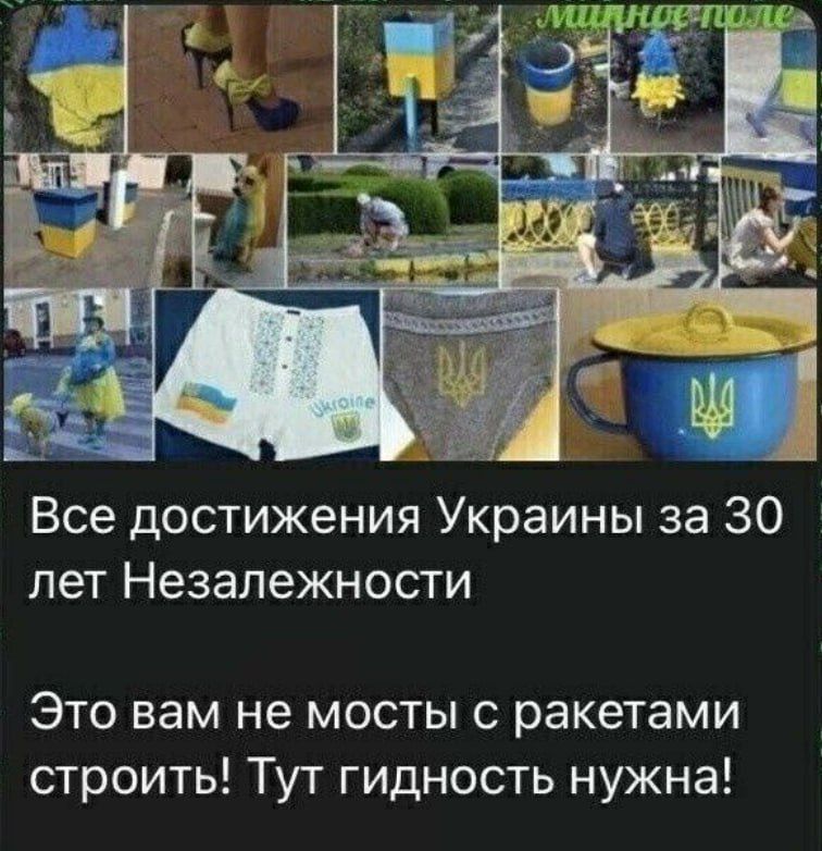 Все достижения Украины за 30 лет Незалежности Это вам не мосты с ракетами строить Тут гидность нужна