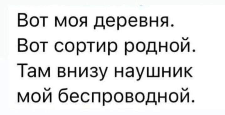 Вот моя деревня Вот сортир родной Там внизу наушник мой беспроводной