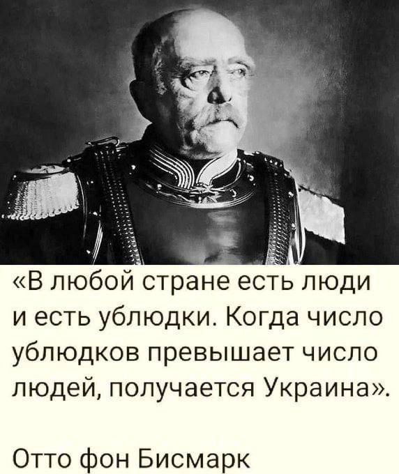 т В ЛЮбОИ стране есть ЛЮДИ И ЕСТЬ ублюдки Когда ЧИСЛО ублюдков превышает число людей получается Украина Отто фон Бисмарк