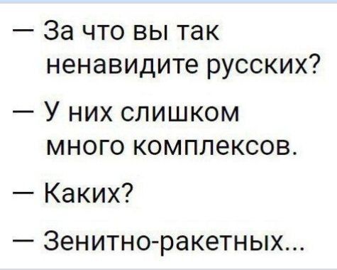 За что вы так ненавидите русских У них слишком много комплексов Каких Зенитно ракетн ЫХ