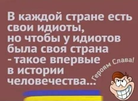 В каждой стране есть свои идиоты но чтобы у идиотов была своя страна такое впервые в истории а человечества _ _