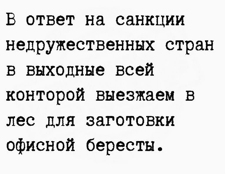 В ответ на санкции недружественных стран в выходные всей конторой выезжаем в лес для заготовки офисной бересты