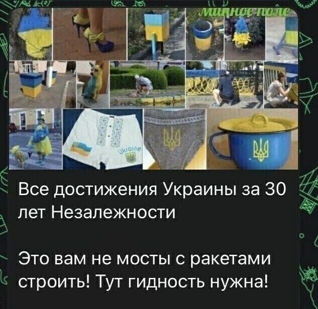 Все достижения Украины за 30 лет Незалежности Это вам не мосты с ракетами г строить Тут гидность нужна