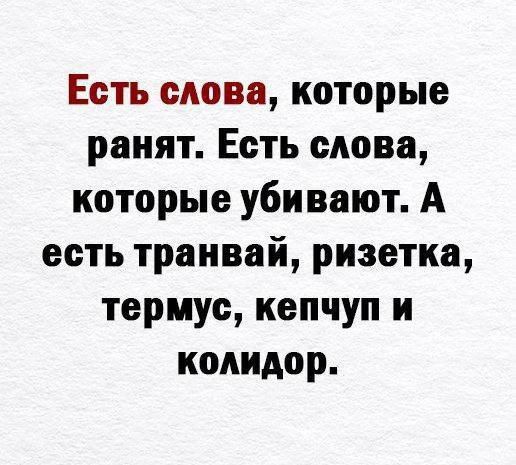 Есть слова которые ранят Есть слова которые убивают А есть транвай ризетка термус кепчуп и кодидор