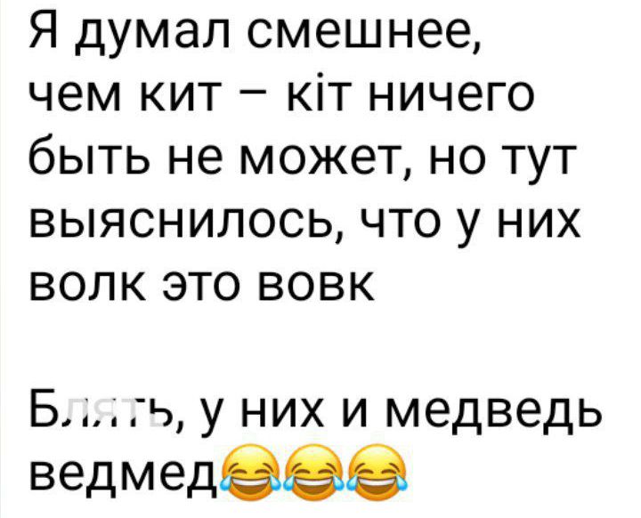 Я думал смешнее чем кит кіт ничего быть не может но тут выяснилось что у них волк это вовк Б гв у них и медведь ведмедёэе