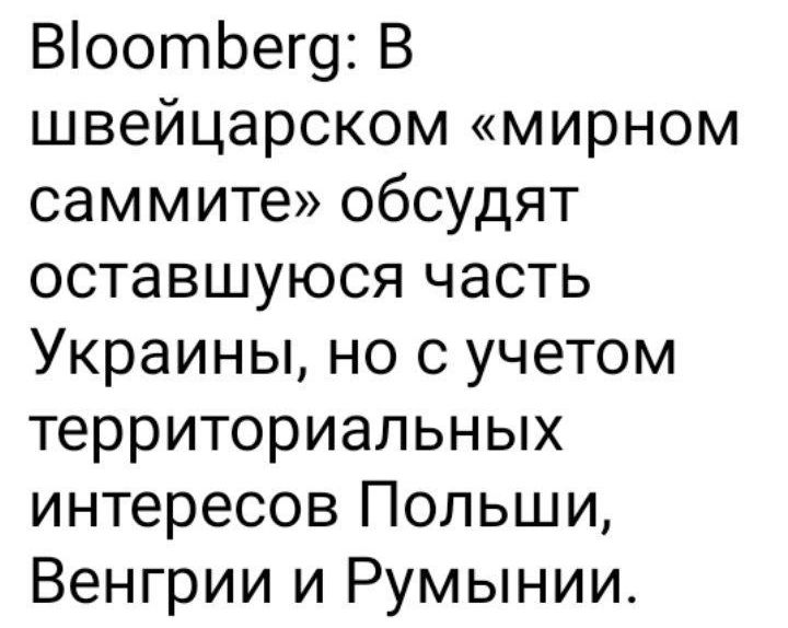 ВоотЬег9 В швейцарском мирном саммите обсудят оставшуюся часть Украины но с учетом территориальных интересов Польши Венгрии и Румынии