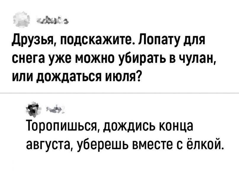 Ья друзья подскажите Лопату для снега уже можно убирать в чулан или дождаться июля 1 р Торопишься дождись конца августа уберешь вместе с ёлкой