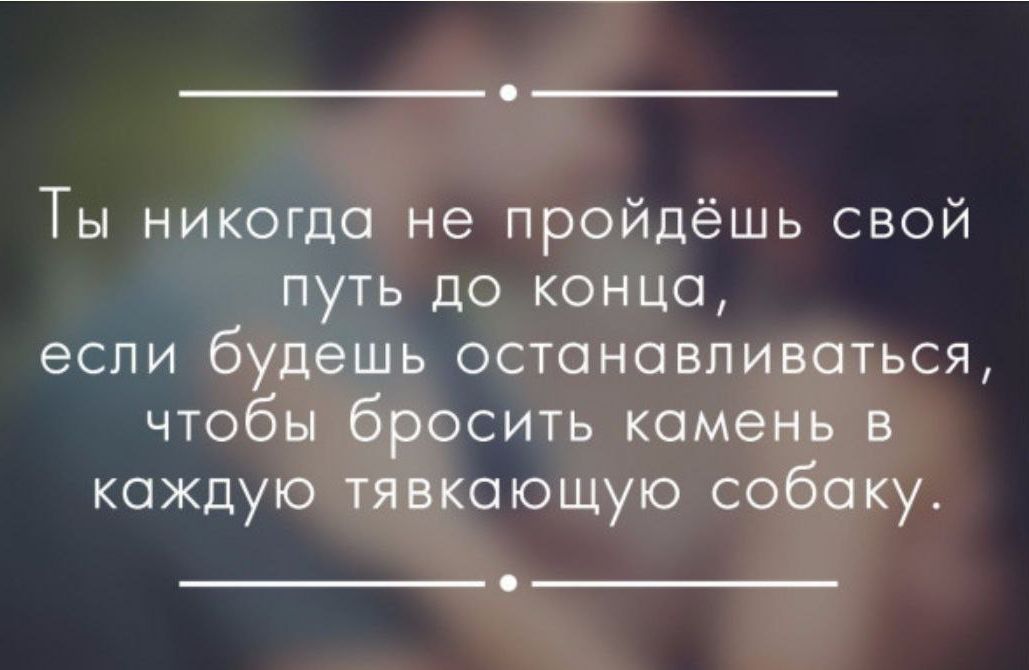 Ты никогда не пройдёшь свой путь до конца если будешь останавливаться чтобы бросить камень в каждую тявкшощую собаку