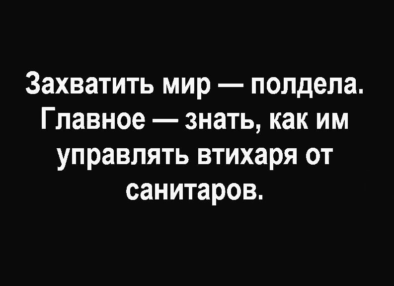 Захватить мир полдела Главное знать как им управлять втихаря от санитаров