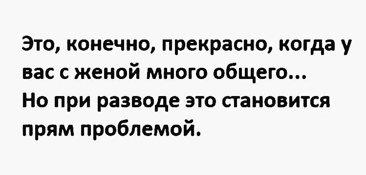 Это конечно прекрасно когда у вас с женой много общего Но при разводе это становится прям проблемой