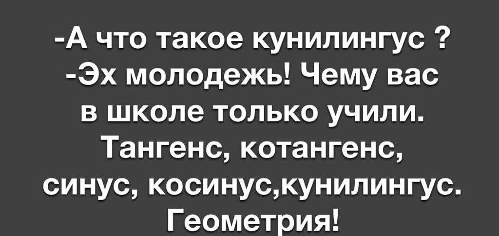 А что такое кунилингус 3х молодежь Чему вас в школе только учили Тангенс котангенс синус косинускунилингус Геометрия