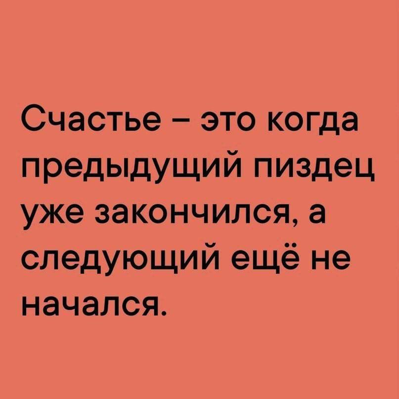 Счастье это когда предыдущий пиздец уже закончился а следующий ещё не начался