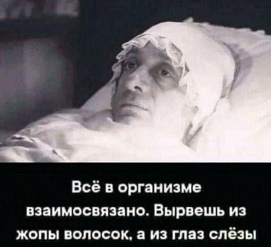 Всё в организме взаимосвязано Вырвешь из жопы волосок а из глаз слёзы