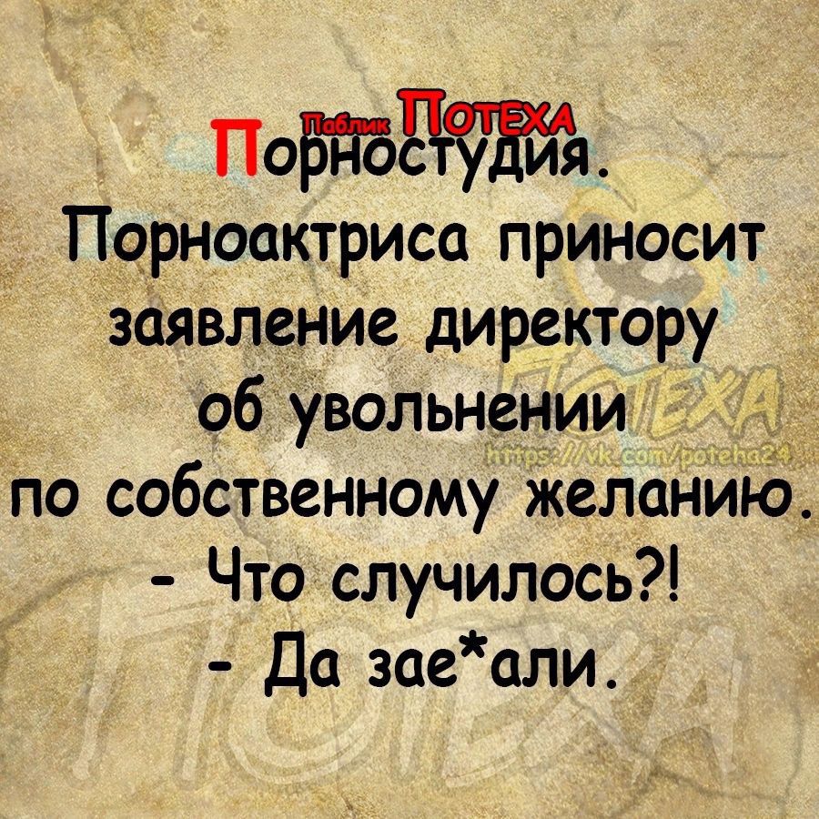 ПОБПБЁ Порноактриса приносит заявление директору об увольнении 32 по собственному ікеланию Что случилось Да заеали