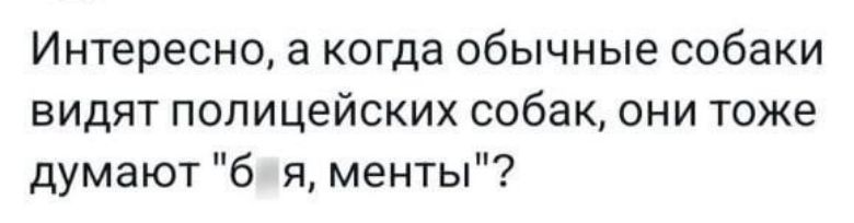 Интересно а когда обычные собаки видят полицейских собак они тоже думают б я менты