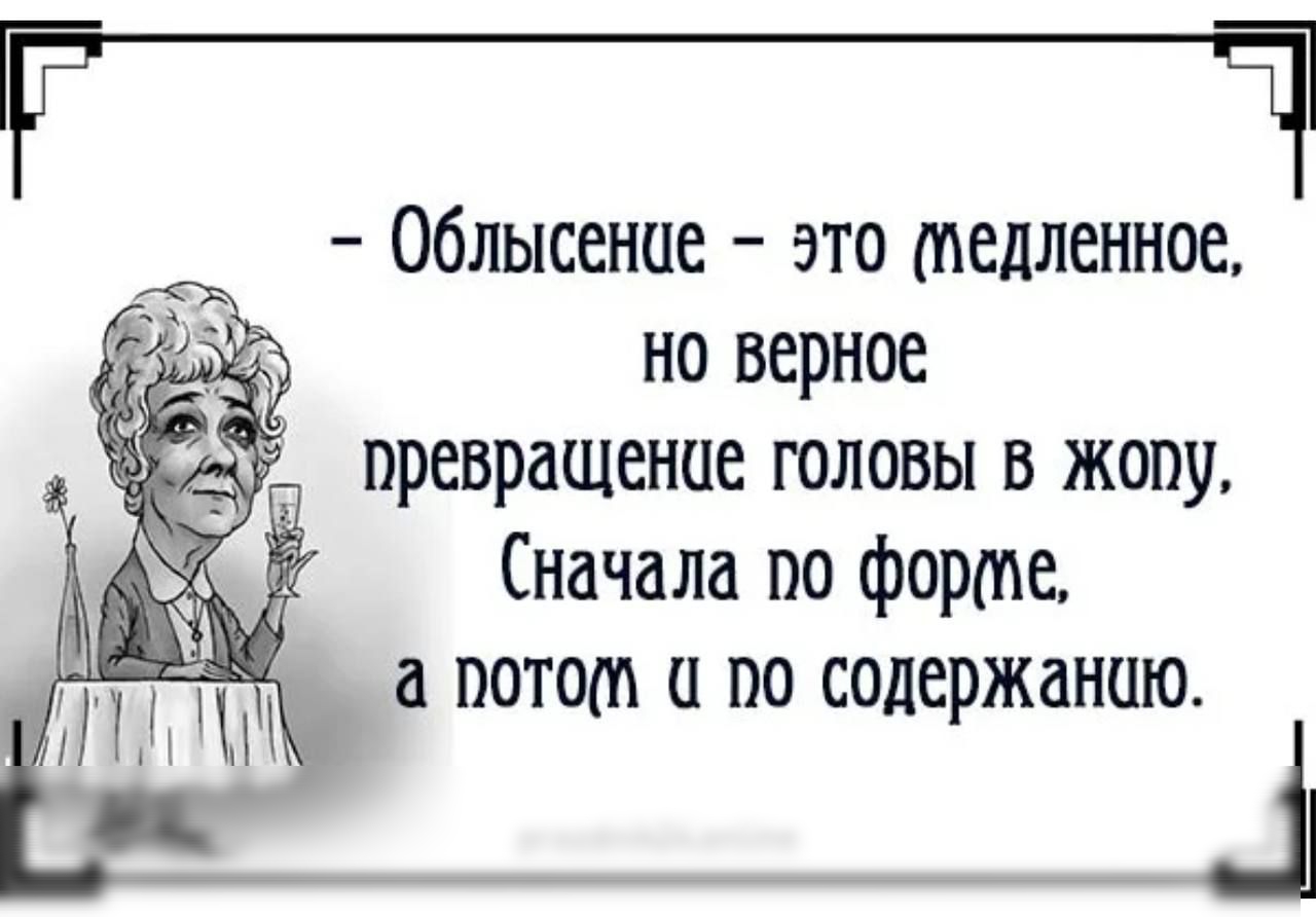 Г_ЧТ Облысение это медленное но верное превращение головы в жопу Сначала по форме а потом и по содержанию