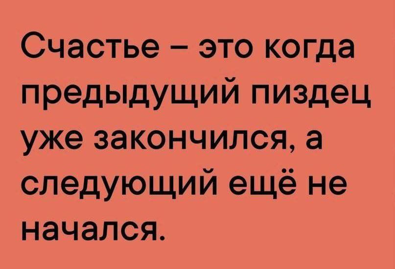 Счастье это когда предыдущий пиздец уже закончился а следующий ещё не начался