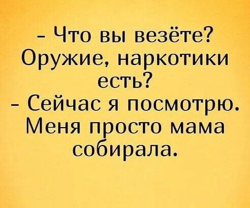 Что вы везёге _ Оружие наркотики есть Сейчас я посмотрю Меня просто мама собирала