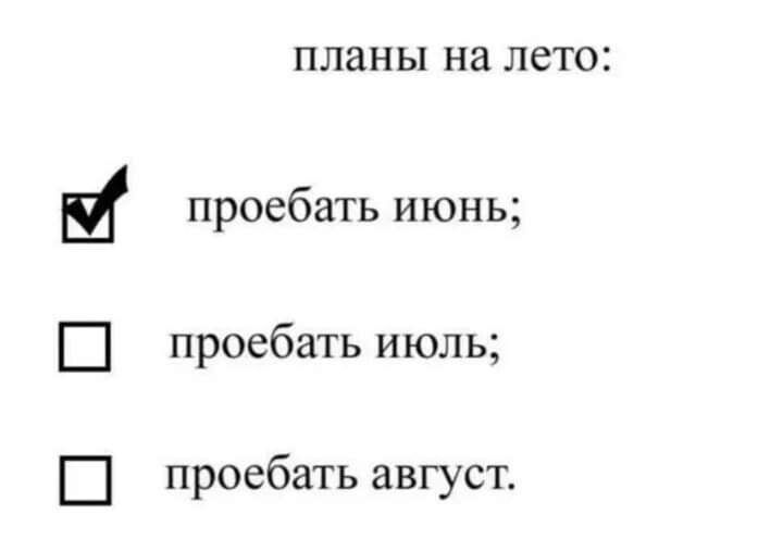 планы на лето Ё проебать июнь Ш проебать июль Ш проебать август