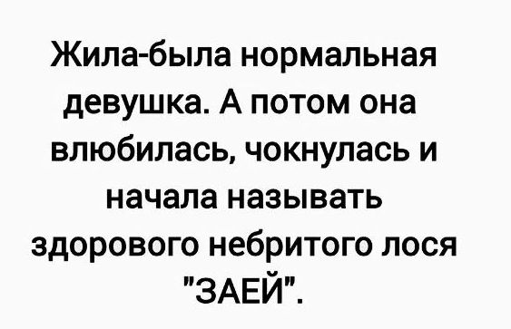 Жила была нормальная девушка А ПОТОМ она влюбилась чокнулась И начала называть здорового небритого лося ЗАЕЙ