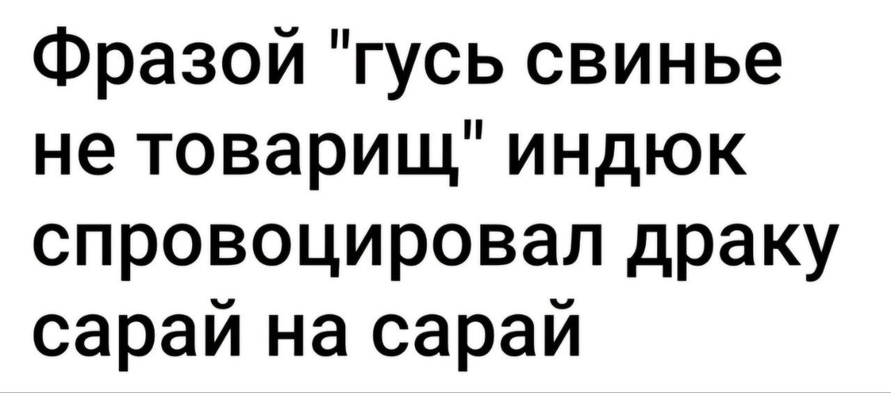 Фразой гусь свинье не товарищ индюк спровоцировал драку сарай на сарай