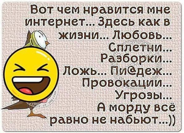 Вот чем нравится мне интернет Здесь как в жизни Любовь Снт этиш Рдэборки Ложь Пиедеж Провокации Угрозы в морду всё равно не набьют