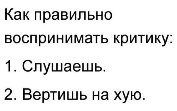 Как правильно воспринимать критику 1 Слушаешь 2 Вертишь на хую