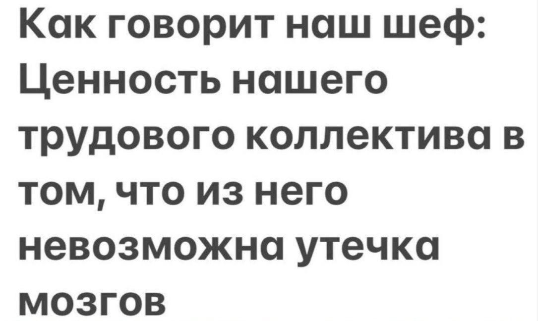 Как говорит нош шеф Ценность нашего трудового коллектива в том что из него невозможно утечка мозгов