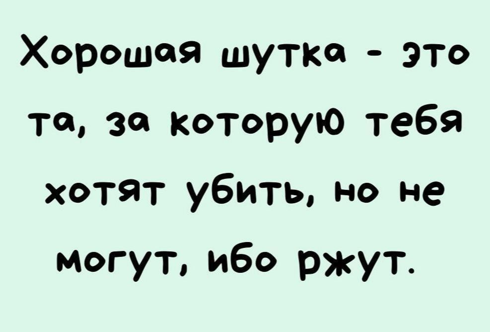 Хорошая шутко это то за которую тебя хотят убить но не могут ибо ржут