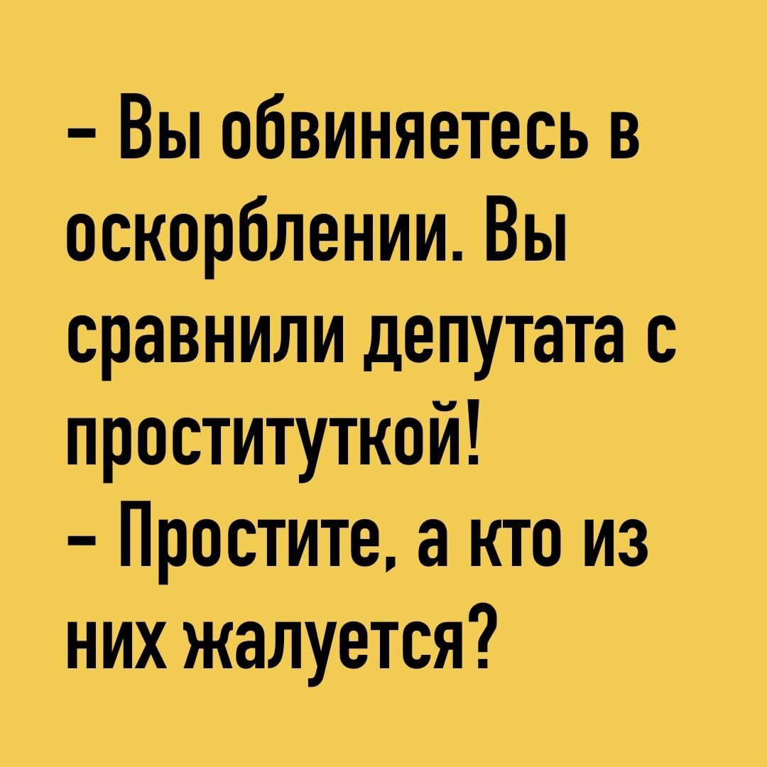 Вы обвиняетесь в оскорблении Вы сравнили депутата с проституткой Простите а кто из них жалуется