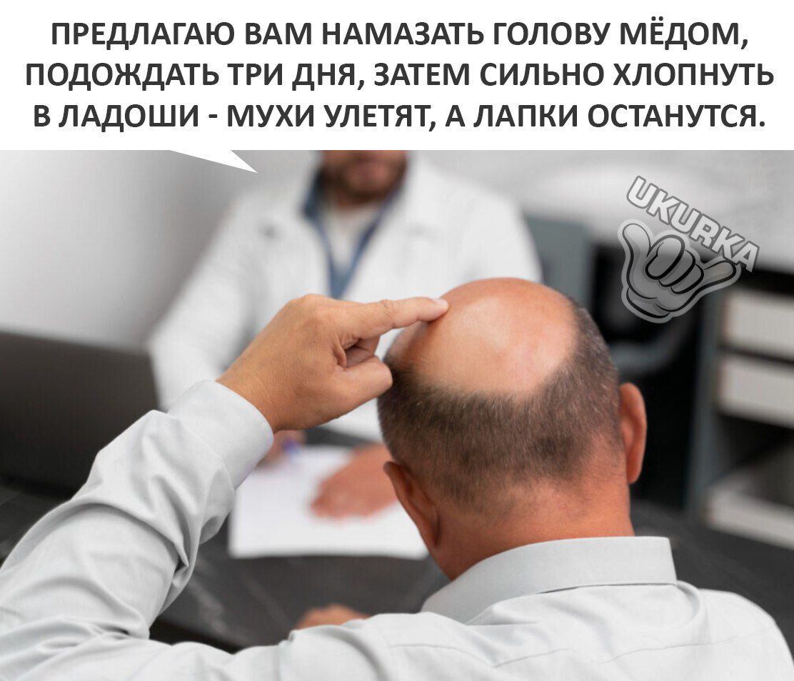 предлмдю ВАМ ндмдздть голову мёдом подождАть три дня ЗАТЕМ сильно хлопнуть в ЛАдоши мухи улетят А дАпки остднутся