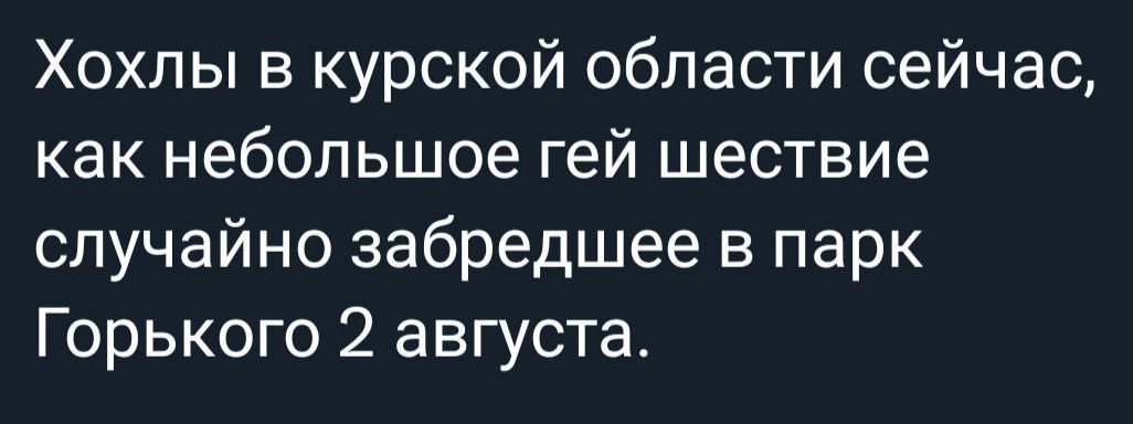 Хохлы в курской области сейчас как небольшое гей шествие случайно забредшее в парк Горького 2 августа