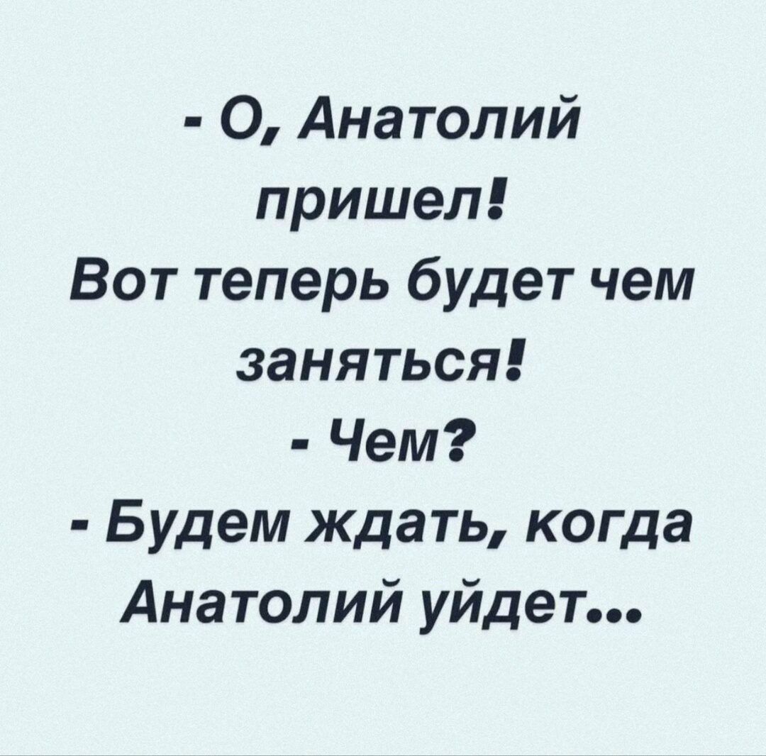 О Анатолий пришел Вот теперь будет чем заняться Чем Будем ждать когда Анатолий уйдет