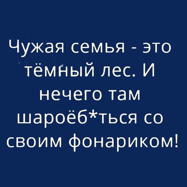 Чужая семья это тёмный лес И нечего там шароёбться со своим фонариком