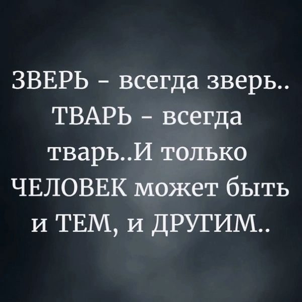 ЗВЕРЬ всегда зверь ТВАРЬ всегда тварьИ только ЧЕЛОВЕК может быть и ТЕМ и ДРУГИМ