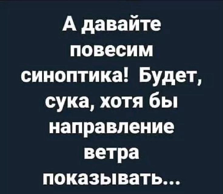 А давайте повесим синоптика Будет сука хотя бы направление ветра показывать