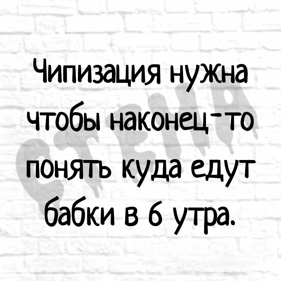 Чипизация нужна чтобы наконец то понять куда едут бабки в 6 утра