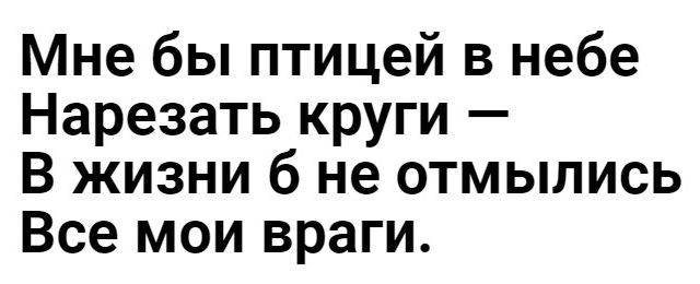 Мне бы птицей в небе Нарезать круги В жизни 6 не отмылись Все мои враги