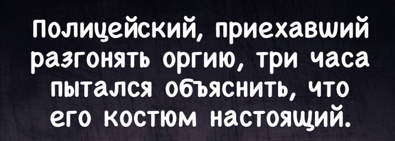 Полицейский приехавший разгонять оргию три часа пытался объяснить что его костюм настоящий