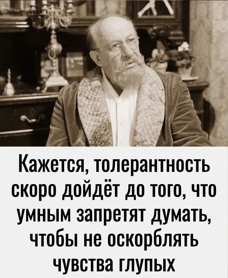 Кажется толерантность скоро дойдёт до того что умным запретят думать чтобы не оскорблять чувства глупых