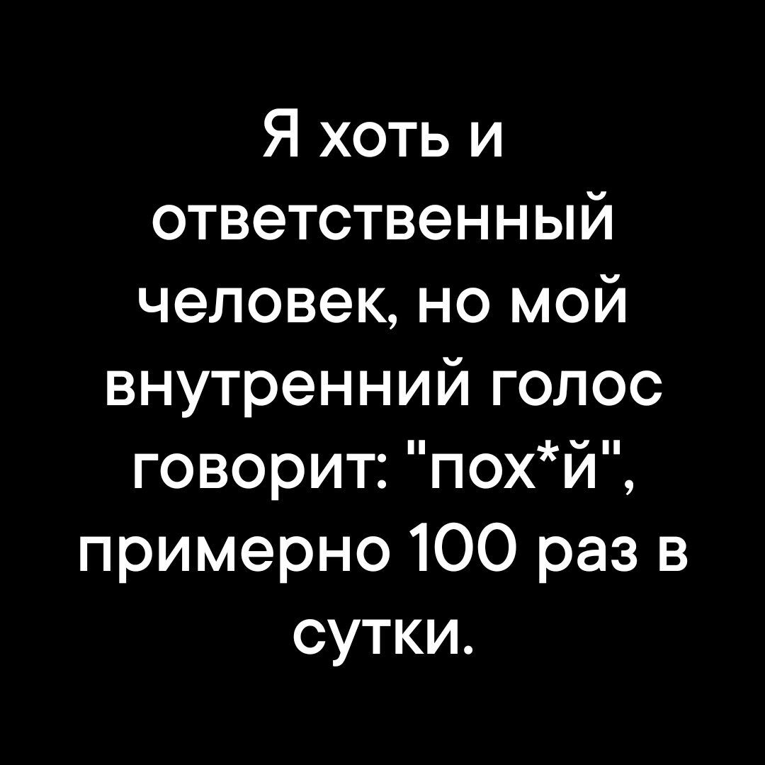 Я хоть и ответственный человек но мой внутренний голос говорит похй примерно 100 раз в сутки