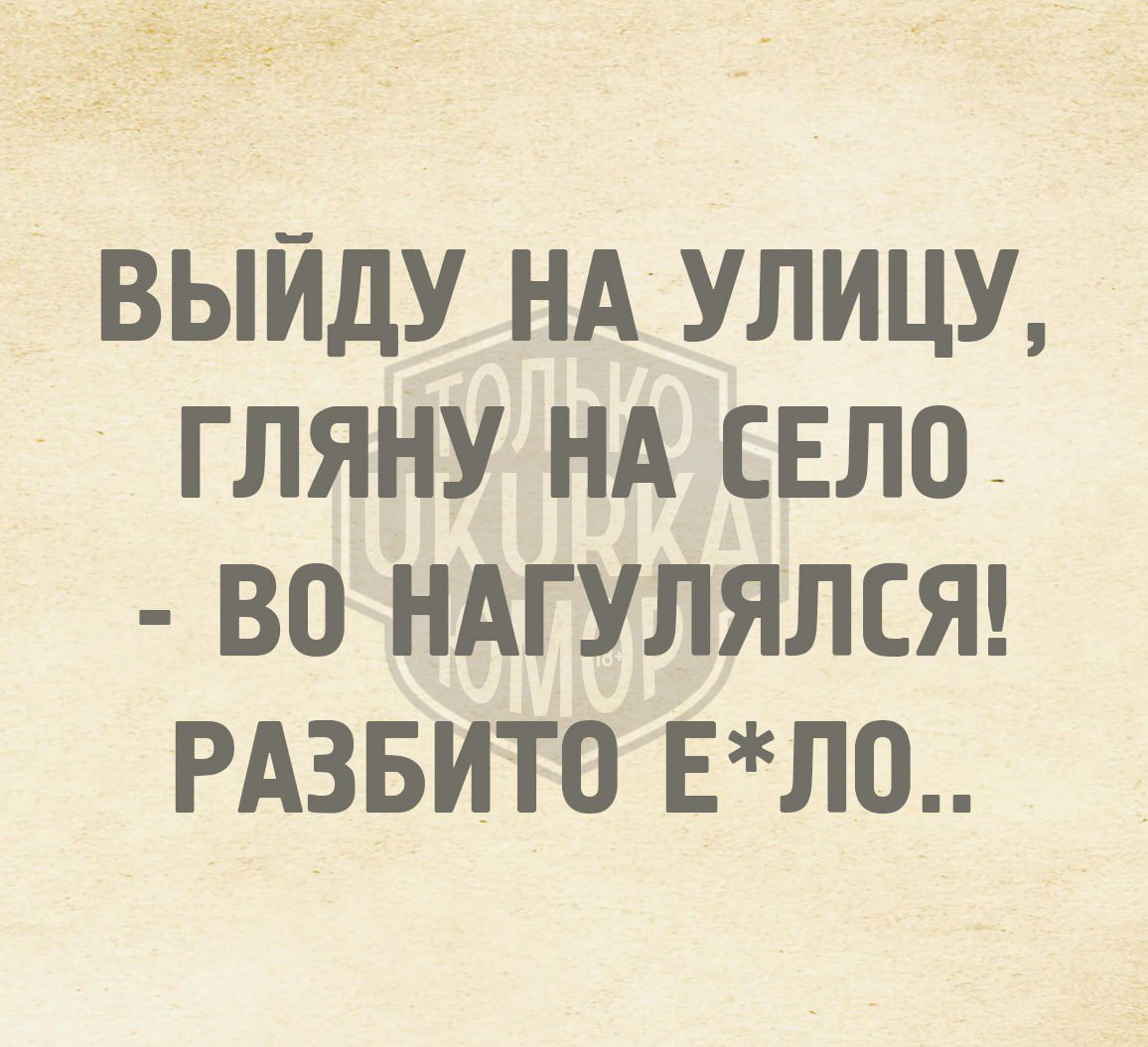 ВЫЙДУ НА УЛИЦУ ГЛЯНУ НА СЕЛО ВО НАГУЛЯЛСЯ РАЗБИТО ЕЛО